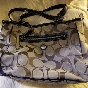 Coach Signature Brown and Tan Jacquard Handbag